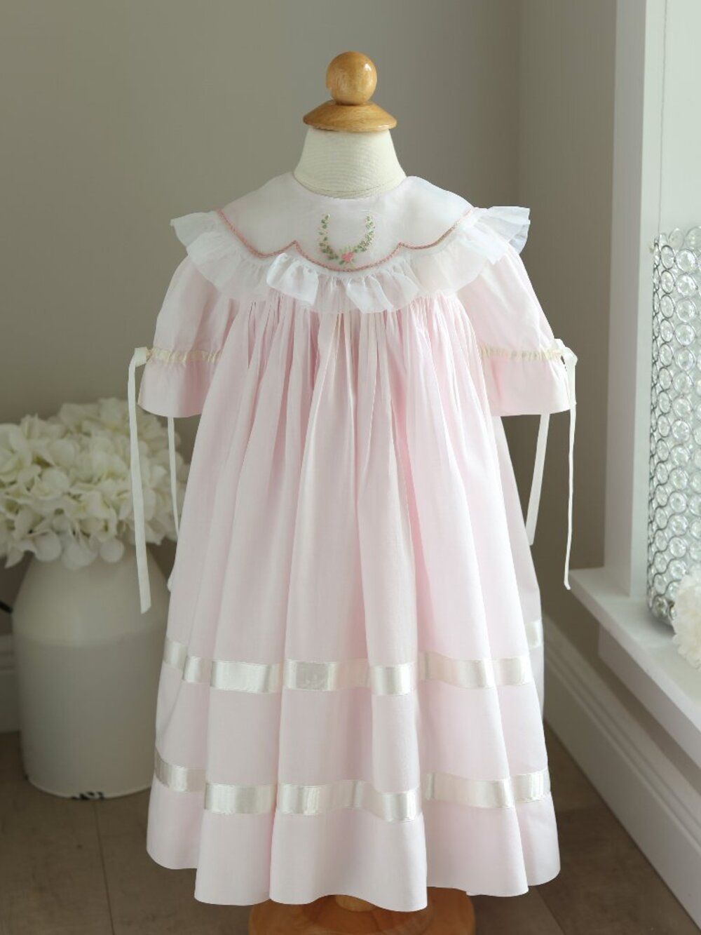 Strasburg RARE Pink Heirloom Float Dress Cotton Lawn Organza Collar 24 Months - Picture 2 of 9